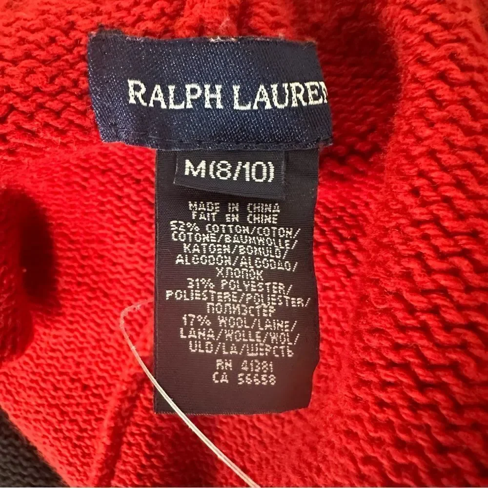 Ralph Lauren Kids Red Blue long Cut Asymmetrical Knit Sleeves Sweater Vest 8-10